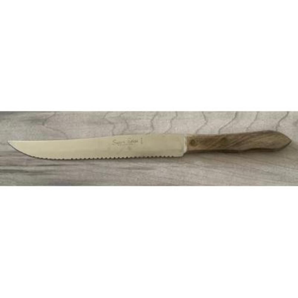 Vintage 8” BLADE Stainless Super Edge Knife Wood Handle 13” Total Serrated USA